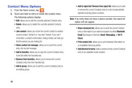 Galaxy S4. Contact Menu Options