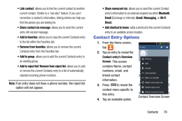 Samsung Galaxy Light. Contact Entry Options