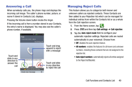 Samsung Galaxy Light. Managing Reject Calls