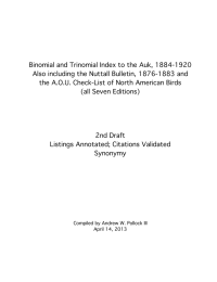 Binomial and Trinomial Index to the Auk, 1884-1920