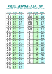 2013年 日没時間及び運航終了時間