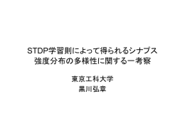 STDP学習則によって得られるシナプス 強度分布の多様