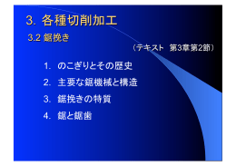 1. のこぎりとその歴史 2. 主要な鋸機械と構造 3. 鋸挽きの特質 4. 鋸と鋸歯