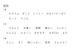副詞 もちろん ずっと とうとう やはり/やっぱり もっと たぶん きちんと 次第に 実際 確かに